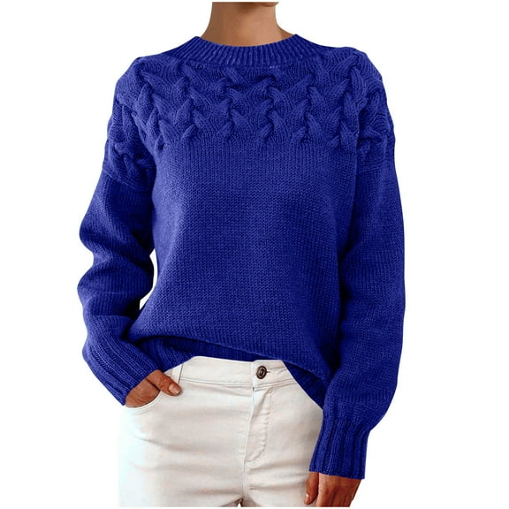 Women's Plus Size Weaving Textured Sweaters Loose Crewneck Long Sleeves Ladies Knitted Pullover Casual Sweater Tops