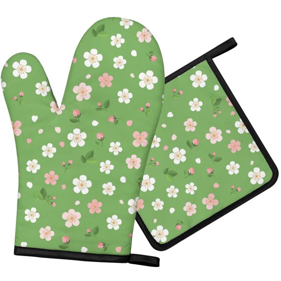 Pioneer Flower Floral Print Pattern 1-Pack Oven Mitts Set, Heat Resistant Kitchen Gloves, 7.7" X 12"