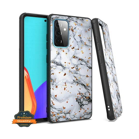 Xpression Case for Samsung Galaxy A52 5G Marble Fashion Stone Stylish Flake Glitter Bling Hybrid Glossy TPU Rubber Hard Protective Phone Cover [Marble White]