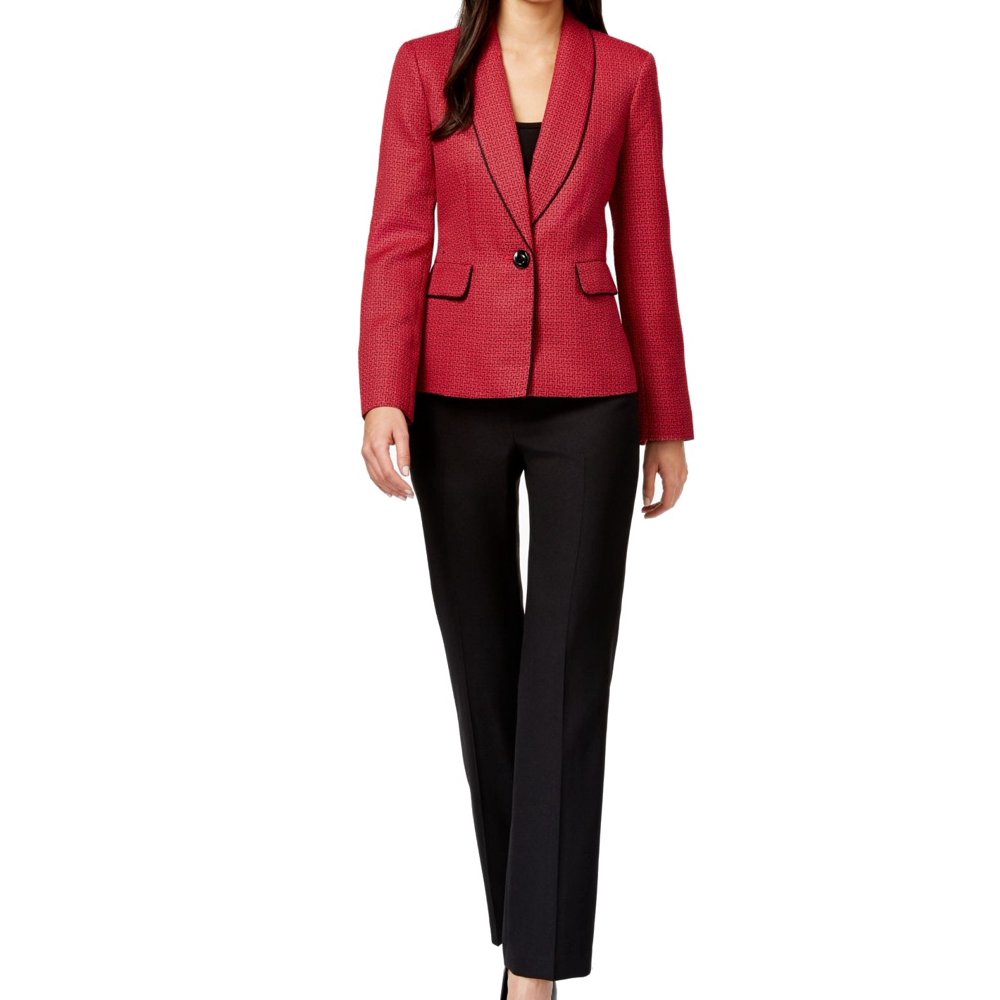 Le Suit NEW Red Black Womens Size 10 Tweed Contrast Pant Suit Set