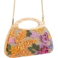 thumbnail image 4 of Women Straw Sequin Embroidered Flower Evening Handbag Clutch Purse Wooden Handle for Beach Holiday Party, 4 of 7