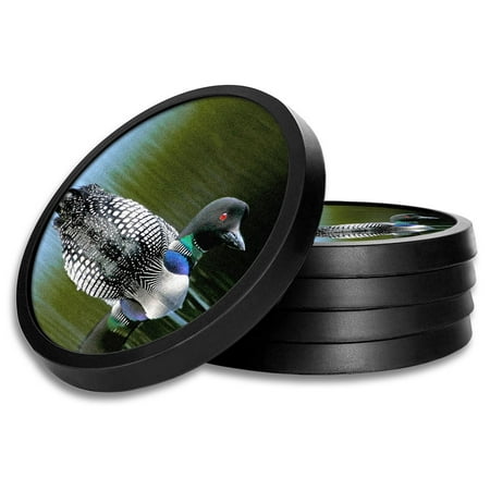 

Silicone Non-Slip Drink Coasters with Removable Printed Absorbent Felt Pad - Set of 4 - Loon