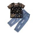 thumbnail image 1 of Diconna Girls Clothes Set, Star Print Perspective Tops+Ripped Long Jeans, 1 of 8