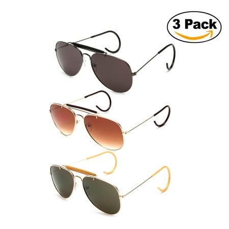 Timeless Classic Aviator Sunglasses with Brow Bar and Cable Wire Wrap Ears Temples Secured Fit