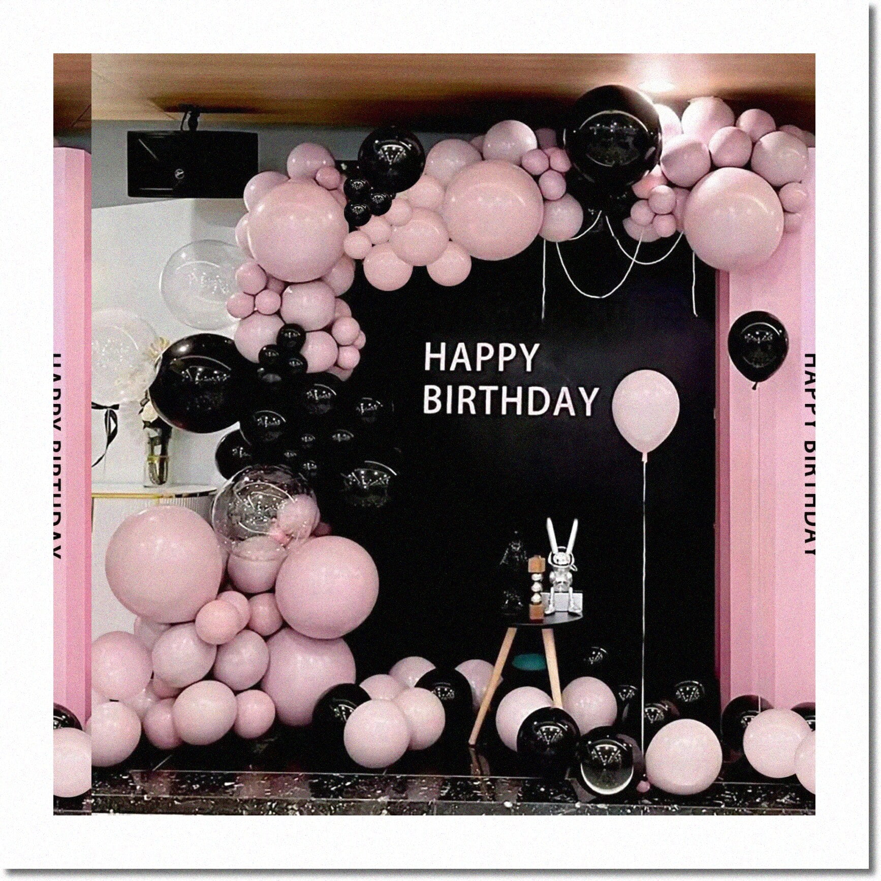 18in Happy Birthday Black/Pink Balloon 18in Happy Birthday Black/Pink Balloon