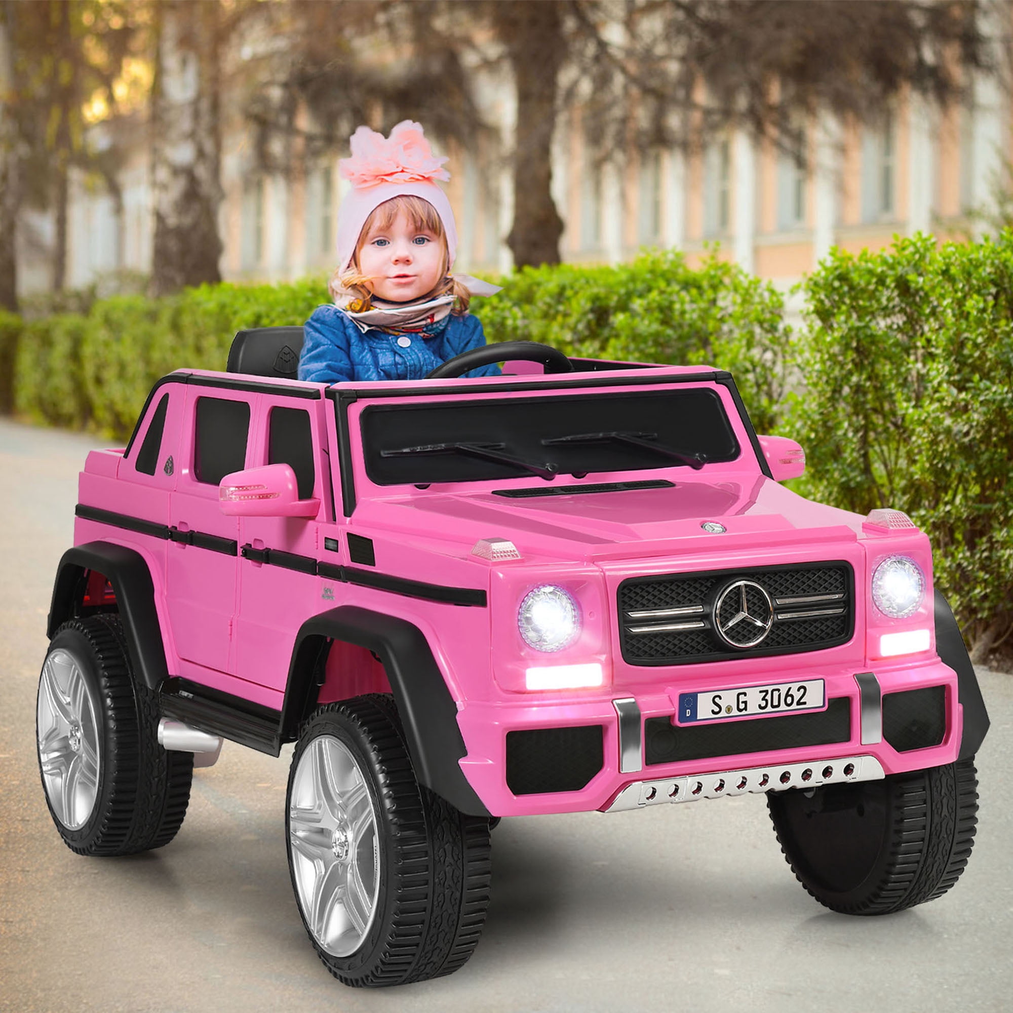 Gymax 12V Licensed Mercedes-Benz Kids Ride On Car RC Motorized Vehicles w/ Trunk Pink