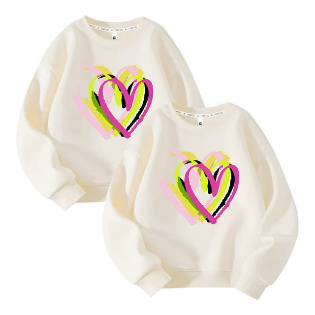 Posijego 2 Pack Chandail en Molleton Filles Garçons Col Rond Manches Longues Chemise Enfants Décontractée Athlétique Coton Chandails en Molleton