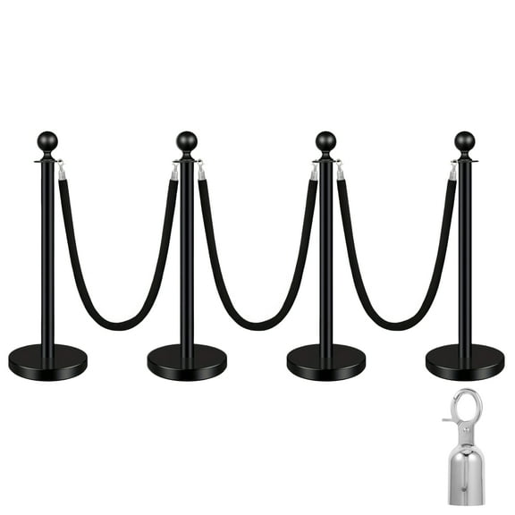 4 Pcs crowd control barriers Stanchions, 5ft Velvet Ropes, w/Fillable Base for High-end Venues,hotel,Party Supplies