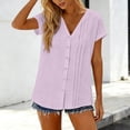 thumbnail image 4 of jobturf Button Down Shirts for Women Pleated Front V Neck Short Sleeve Tops Casual Loose Fit Basic Tees Summer Teacher Work Blouses S-XXL, 4 of 8