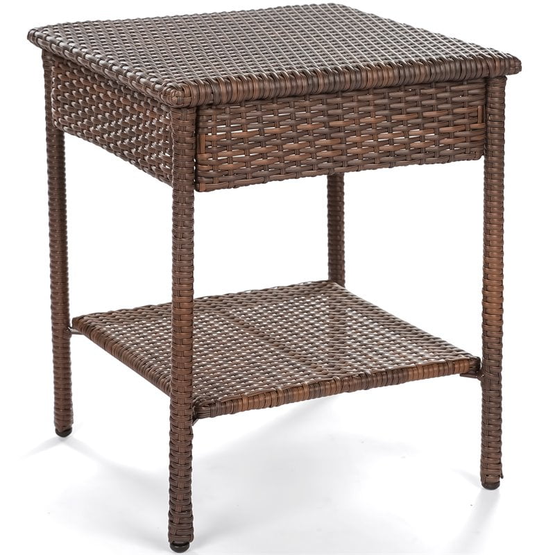 W Unlimited Galleon Wicker Rattan Garden Patio End Table in Dark Brown