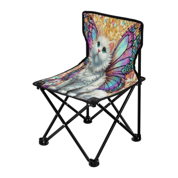 Folding Chair（Maximum weight capacity 220lb）Camping Chair For Camping Picnicking Outdoor Beach and Travel Colorful Winged Cat