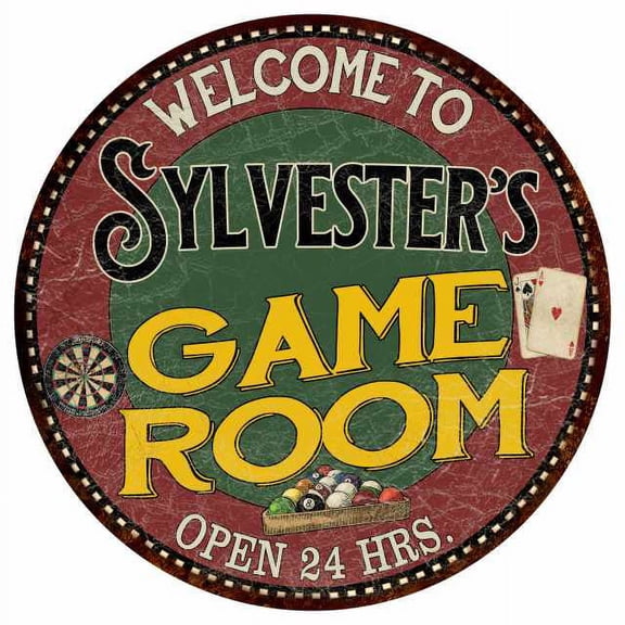 Sylvester's Game Room 14" Round Metal Sign Bar Kitchen Wall Decor 100140032500