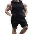 thumbnail image 1 of Men Summer Set Solid Color Sleeveless Hooded Tank Tops Shorts, 1 of 6