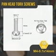 thumbnail image 2 of M4x14mm Pan Head Torx Security Screw - 100Pack - Good for Machinery - 304 Stainless Steel Button Head Torx Bolt Star Drive Security Fasteners - Silver Tone, 2 of 6