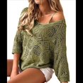 thumbnail image 2 of Suéter de Crochet Calado para Mujer, 3/4, Hombros Descubiertos, Verano 2025 Color Oliva M, 2 of 8
