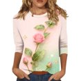 thumbnail image 2 of Hogleaql 3/4 Length Sleeve Womens Tops Valentine Crew Neck T-Shirts Fashion Love Heart Printed Blouse Casual Loose Fit Cozy Tee Tops Light Green 2XL, 2 of 6