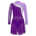 thumbnail image 3 of Alvivi Kids Girls Rhinestone Mesh Splice Figure Ice Skating Dress Ballet Leotard Tutu Dress Purple 6, 3 of 7