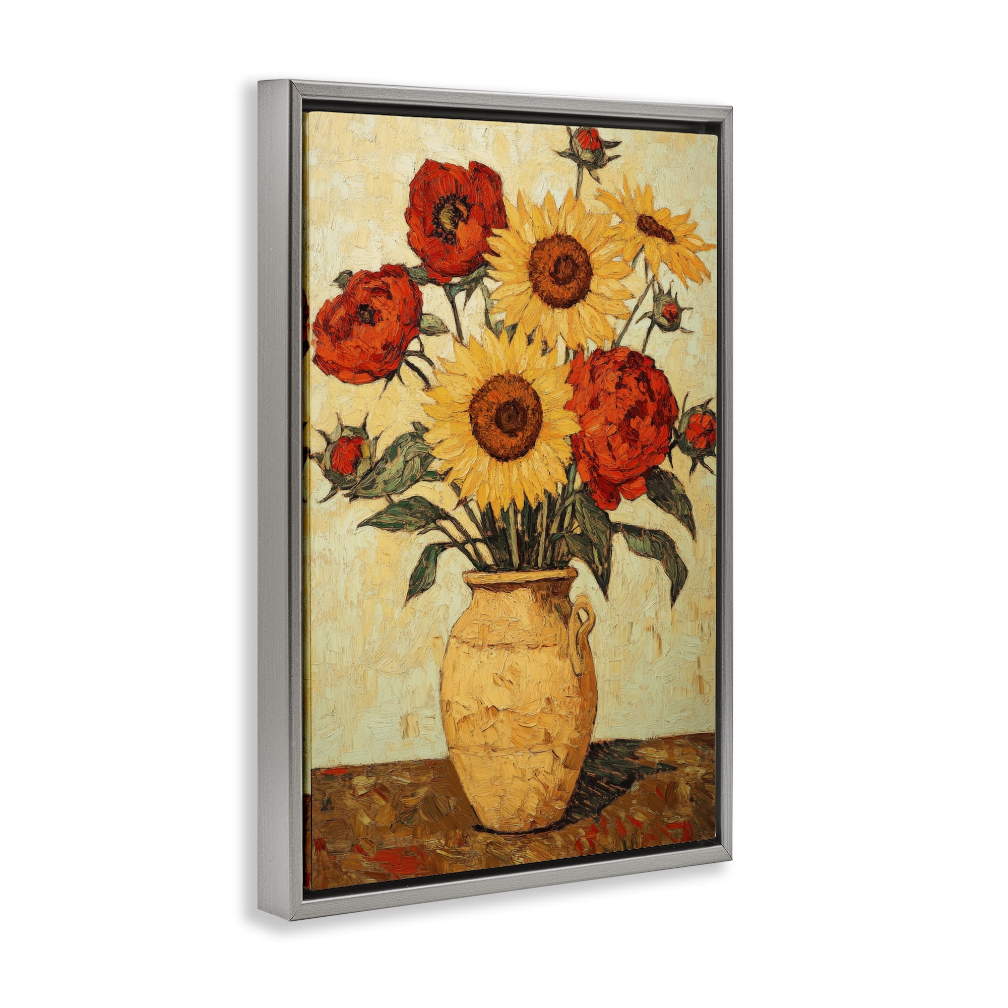 Rustic Flower Display Gray Framed Floater Canvas Wall Art, design by Petal Prints Design
