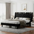thumbnail image 3 of iPormis Full Bed Frame with Upholstered Wingback Button Tufted Storage Headboard, Luxurious Platform Bed with Charging Station, Sturdy Wooden Slats Support,No Box Spring Needed, Black, 3 of 7