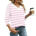 thumbnail image 4 of successthop Womens Oversized Shirts 3/4 Sleeve Tee Baggy V Neck Pullover Tops Loose Stripe Trendy Vacation Clothes Pink, 4 of 9