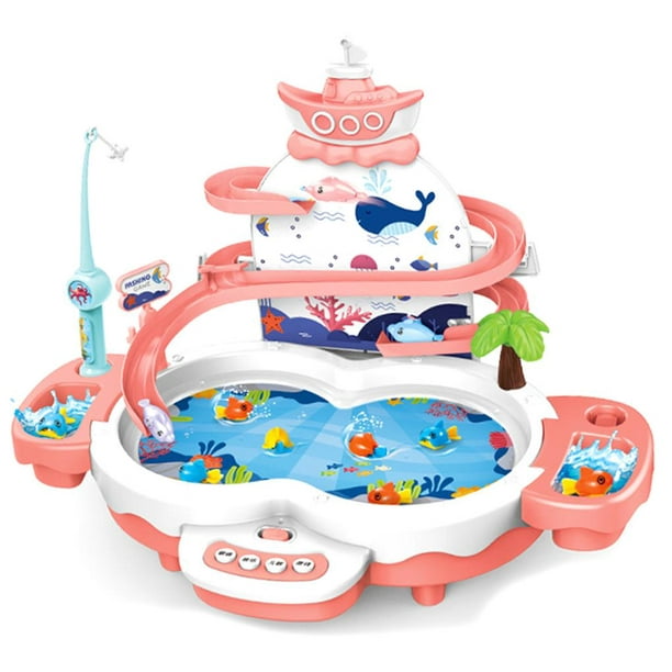 maskred Kids Fishing Game Toys with Slideway Electronic Toy Fishing Toy Set  with Magnetic Pond Music Story for Kids Pink