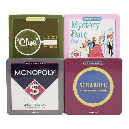 WS Game Company Scrabble, Monopoly, Clue and Mystery Date Nostalgia Tin Collection of Classic Board Games
