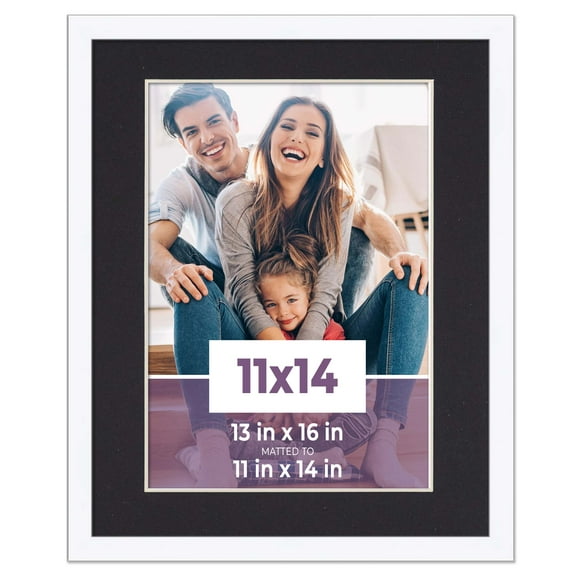 11x14 Frame White With Black Picture Mat For 11x14 Photo - White 13x16 Frame To Display Print or