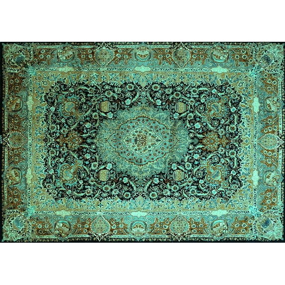 Ahgly Company Indoor Rectangle Persian Turquoise Blue Traditional Area Rugs, 5' x 8'
