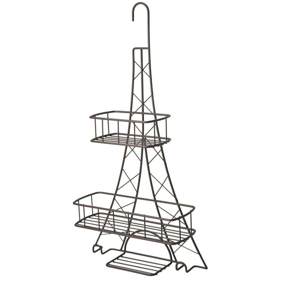 ELLE Paris Ville Des Lumieres Collection 2 Shelf Eiffel Tower Shower Caddy, Metal Bronze