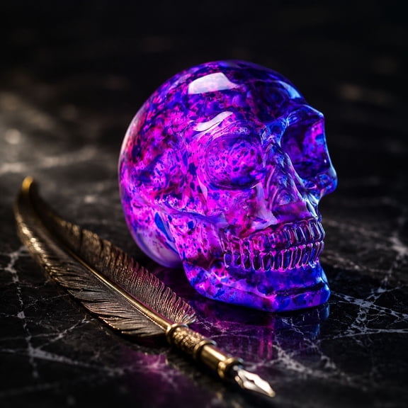 Blue Crystal Skull Decor with Rose Red Texture, Realistic Human Skeleton Statue Sculpture for Home Desktop Display, Shelf Decoration, Halloween and Themed Party Room Decor