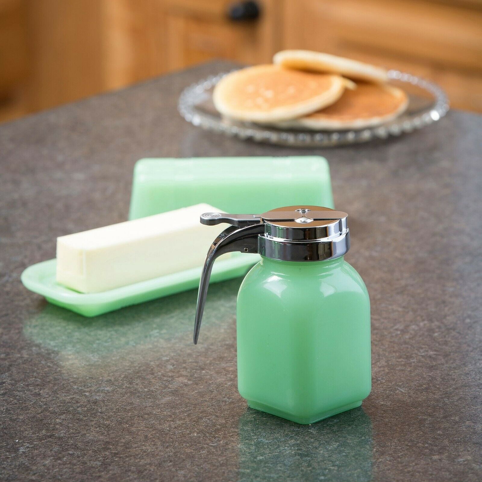 Tablecraft HJ1280 Syrup Dispenser with Metal Top, 6 oz, Green