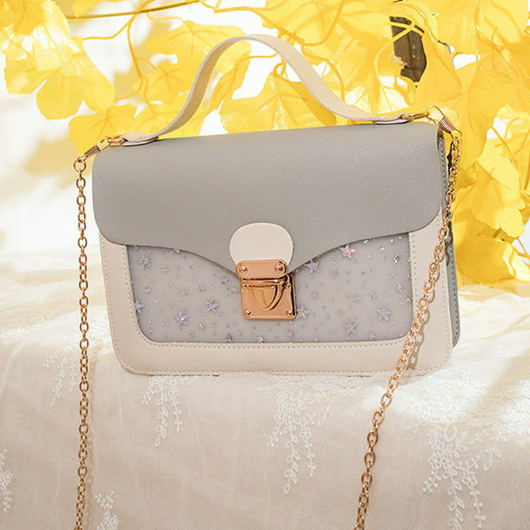 Minicloss Women's Cute Star Print Fashion Crossbody Shoulder Bag with Chain Strap Ladies Mini Square Bags Clutch Wallet Handbags (Grey), Size: One