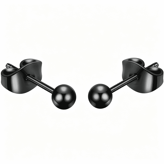 DESIGNICE Black Earrings for Men, Stainless Steel Stud Earrings for Sensitive Ears, 3mm