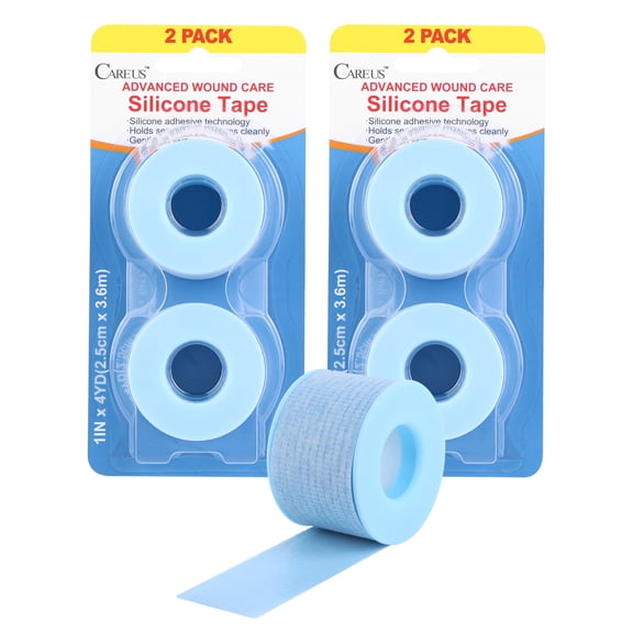 CAREUS Pain-Free Removal Silicone Medical Tape for Sensitive Skin, 1" x 4 Yds, Waterproof First Aid Tape, 4 Rolls