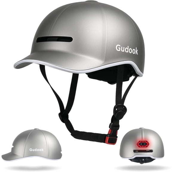 Bike Helmet Adult - Bicycle Helmets for Men Women - with LED Rear Lights - Baseball Cap Style Adjustable Scooter Helmets for City Road Commuter Cycling Biking Skating