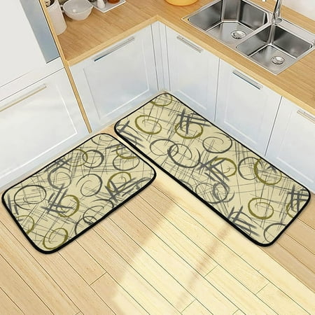 

BESTKITTY Vintage Geometric Abstract Kitchen Mat Set of 2 Pieces Non-Slip Comfort Memory Foam Rug for Kitchen Sink Laundry Office 19.7 x47.2 +19.7 x27.6
