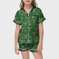 thumbnail image 2 of Girls Silk Pajamas Classic Satin Pajama Set for Kids Baby Girls Bow Print Short Sleeve Top with Elastic Waist Shorts Causal Soft Loungwear Pajamas Army Green 2 Years-3 Years, 2 of 4