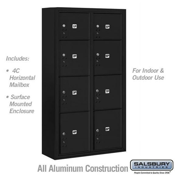 Salsbury Industries  31.75 x 57.75 x 17 in. Surface Mounted 4C Horizontal Mailbox Unit - Front Loading - USPS Access, Black