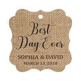 thumbnail image 1 of Darling Souvenir Personalized Fancy Frame Wedding Gift Tags 'Best Day Ever' Custom Name & Date Favor Hang Tags-Burlap-100 Tags, 1 of 1