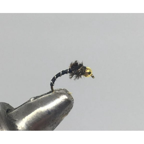 One Dozen (12) - Tungsten Beadhead Zebra Midge - Black/Peacock - Nymph