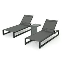 Michelle Outdoor Black Aluminum and Outdoor Mesh Chaise Lounges with Matching Table