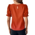 thumbnail image 2 of Fangasis Ladies Summer Tops Ruffle T-shirt Short Sleeve T Shirt Women Solid Color Pullover Loose Holiday Tunic Blouse Orange Red M, 2 of 3