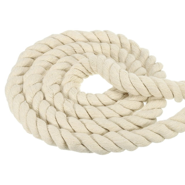 Unique Bargains Natural Twisted Cotton Rope 1 Inch x 33 Feet 3 Strand Tug of War Rope with Sealing Tape Beige