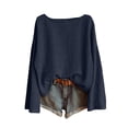 thumbnail image 2 of Hfnxid Womens Long Sleeve Shirts Loose Fit Tunic Tops Solid Color Crewneck Tshirts Casual Vacation Blouses Navy,XXL, 2 of 6