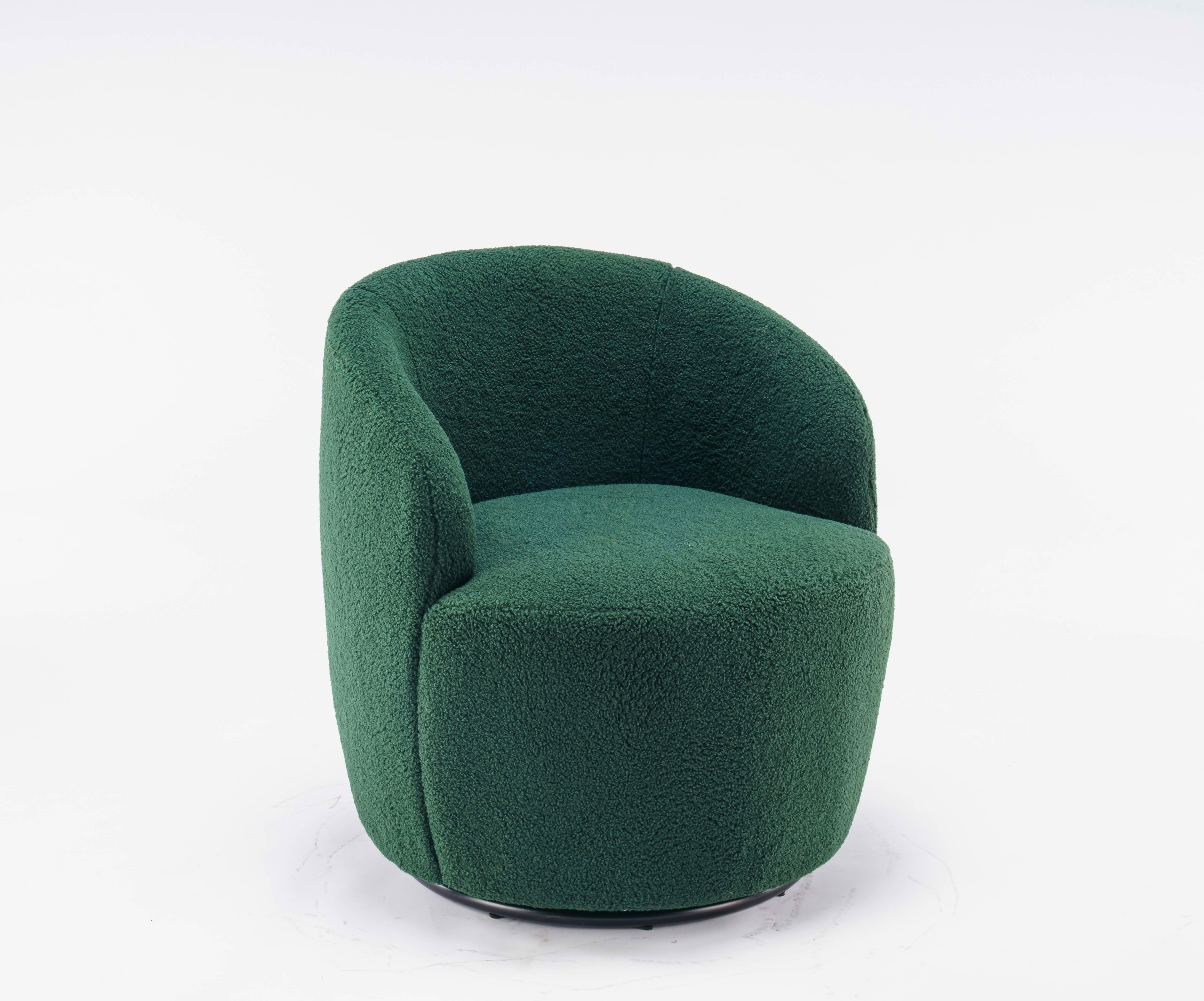 MAYEERTY Teddy Fabric Swivel Accent Armchair Barrel Chair, with Black Powder Coating Metal Ring, Dark Green