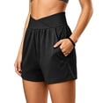 thumbnail image 5 of Mifsaly Womens Athletic Shorts 5 Inch Inseam Crossover V-Waist Workout Shorts with Pockets Soft Stretch Running Gym Exercise Yoga Clothes 2026 Black,M, 5 of 7