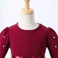 thumbnail image 6 of SERTG Girls Dress Solid Color Long Sleeve Round Neck Dress with Bow Belt Casual Fashion Soft Everyday Comfortable Skirt for Kids(Wine#1,4-5 Years), 6 of 9