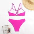 thumbnail image 4 of Womens Swimsuits Summer Beach Solid Color Backless Bikini Split Set Hot Pink Womens Bathing Suits M, 4 of 7