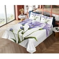 thumbnail image 4 of Ambesonne Flower Fitted & Top Sheet Set with Shams, Romantic Summer, White Violet Green, 4 of 5