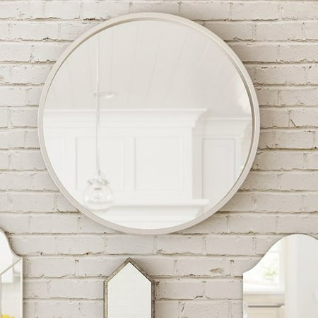 Majestic Mirror Simple Silver Frame Modern Circular Beveled Glass Wall Mirror
